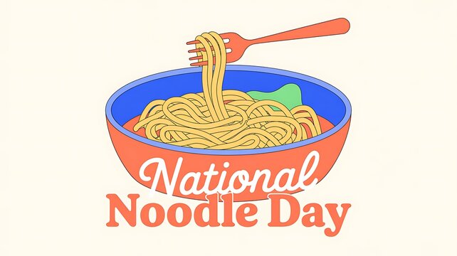 National noodle day illustration with bowl of delicious spaghetti and fork hot food asian food italian food