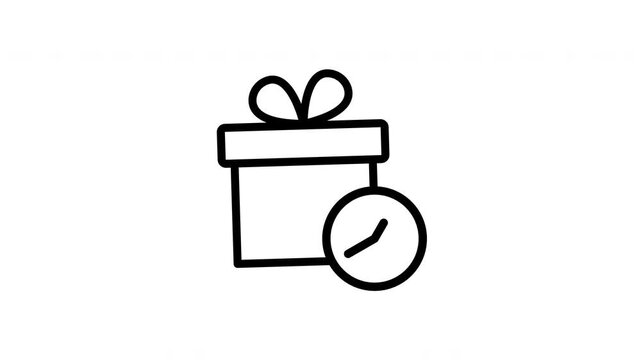 Gift box with clock icon representing time sensitive delivery or deadline.