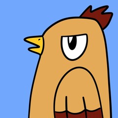 chicken cartoon on blue background © mansum008
