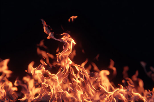Flickering Flames: A dramatic close-up captures the mesmerizing dance of fiery flames against a dark, void-like background.