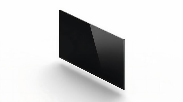 A high-definition flat screen display representing a modern vertual television set with a sleek black frame isolated on a plain white studio background