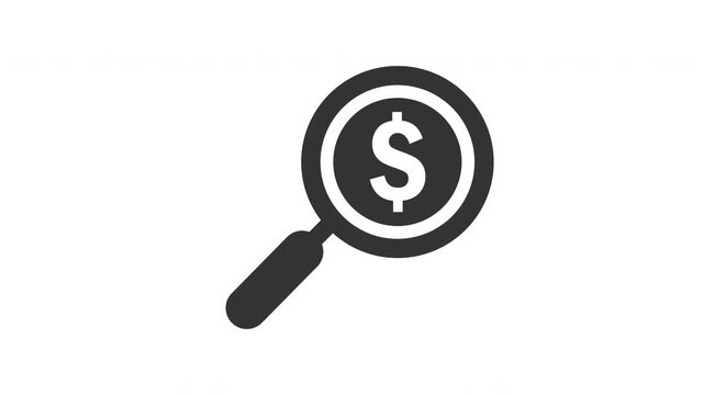 Magnifying glass over dollar sign icon representing financial search and analysis.