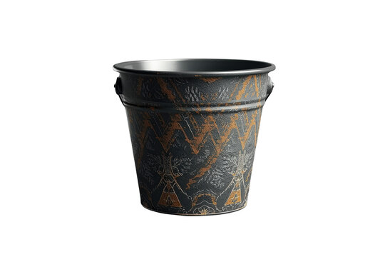 Dark decorative tapered container with ornate geometric pattern
