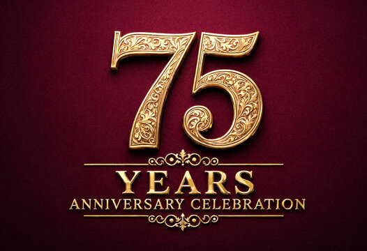 Elegant golden seventy five years anniversary celebration decorative text design with intricate patterns