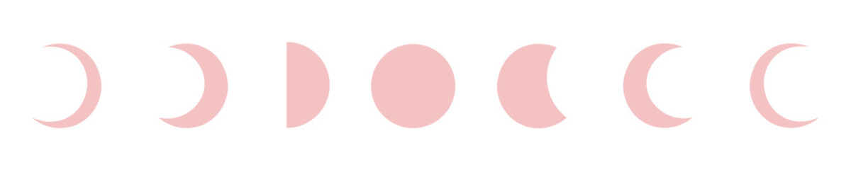 Blush Pink Moon Phase Illustration Set Isolated on Transparent Background PNG Lunar Vector Symbols © House of Designs