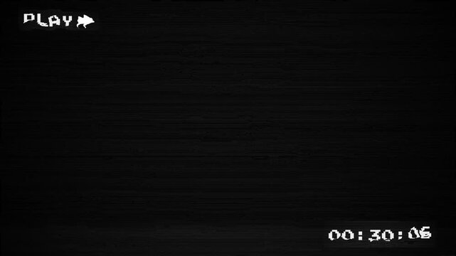 Old damaged vhs play with noise and static distortion 4k video with static noise and grain. On black background 