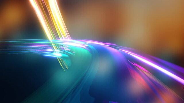 3D Render A mesmerizing 3D render video depicting a dynamic interplay of colorful glowing lines ascending from deep space
