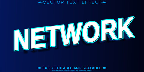 Obraz premium Network text effect, editable blue and digital text style