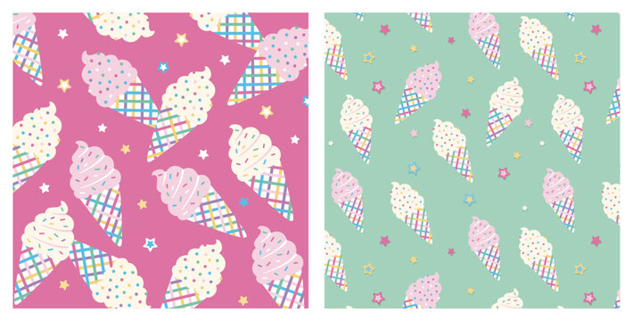 Pastel Ice Cream Cones with Colorful Stars and Sprinkles