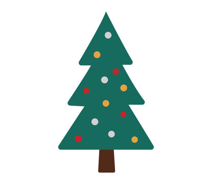 Christmas tree illustration with star, garlands and colorful ornaments for festive holiday design