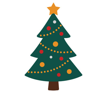 Decorated Christmas tree illustration with colorful ornaments for festive holiday design