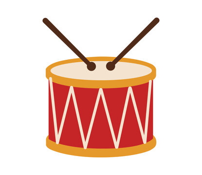 Red Christmas drum illustration with drumsticks for festive holiday decoration design