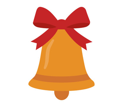 Golden Christmas bell illustration with red bow for festive holiday decoration design
