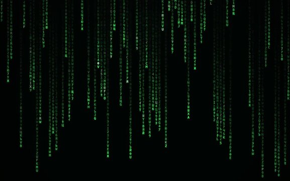 Green digital code rain on black background