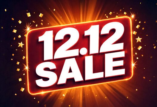 Bright and eyecatching twelve twelve sale banner with glittering stars and confetti explosion effect