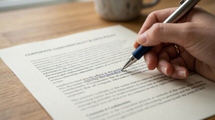 Obraz premium Pen Underlining a Paragraph in a Printed Policy Document (Close-Up)