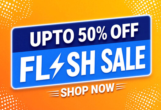 Bright flash sale banner with up to fifty percent off discount offer for shopping promotion