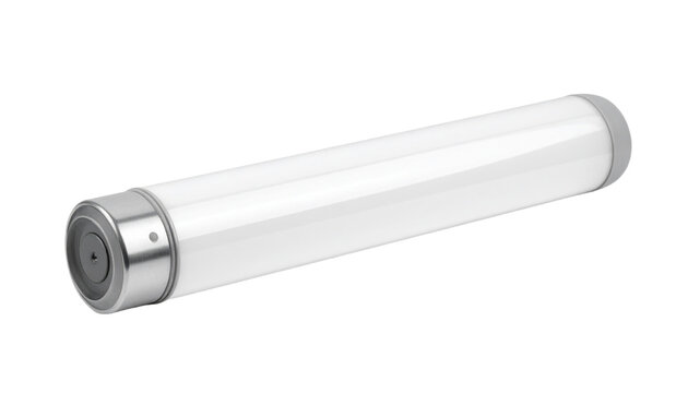 Fluorescent tube light viewed from a slight angle, isolated on transparent background