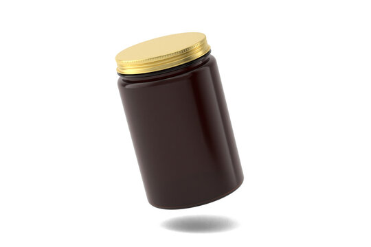 Golden cap plastic wide jar bottle different angles set isolated on a transparent white background 3d rendering