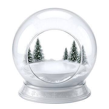 Snow globe with winter pine trees and central transparent cutout