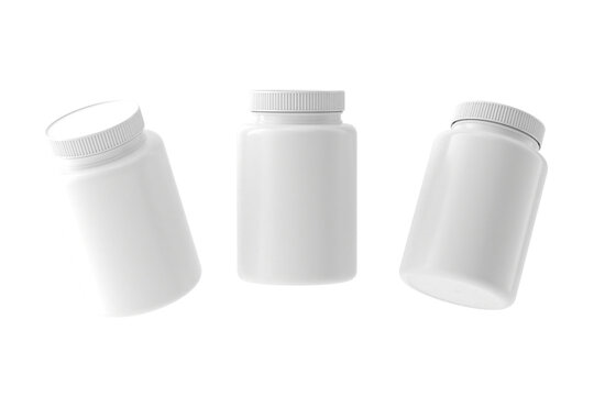 Supplement white bottle  different angles set isolated on a transparent white background 3d rendering