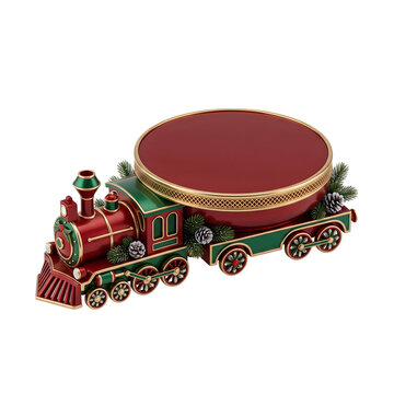 Festive christmas toy train podium for holiday product display