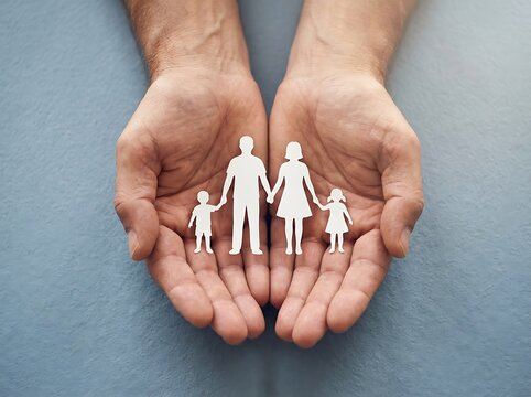 Hands holding a paper cutout of a family