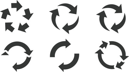 Fototapeta premium Recycle and refresh arrows vector icons set with circular arrows