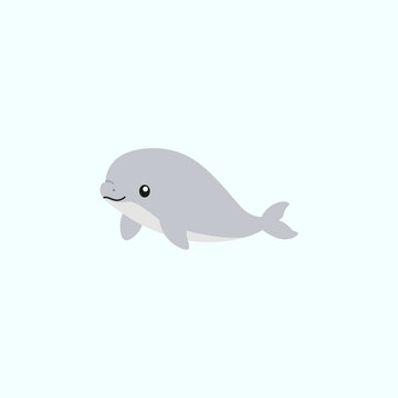 Cute Irrawaddy Dolphin Cartoon Vector, Aquatic Animal Character