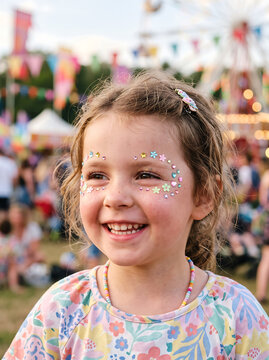 Little Girl with Colorful Rhinestone Festival Makeup Gemstones Gem Stickers