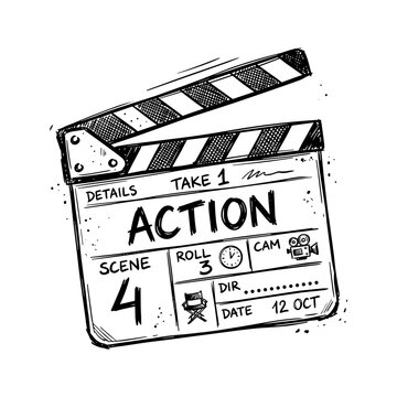 Hand Drawn Movie Clapperboard Sketch Film Board Cinema Slate