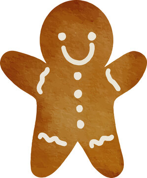 Watercolor gingerbread man with white icing details