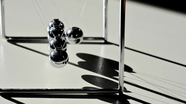 Newton's cradle and disruption. Abstract pendulum concept for out of sync, individuality, or divergence. Human resources and corporate element.