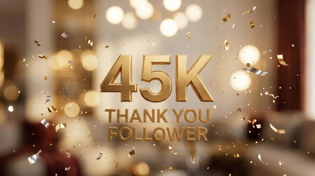 45K Followers Thank You Celebration With Gold Confetti and Bokeh Party Background