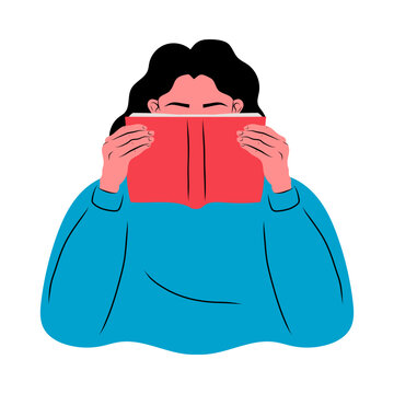 Person Reading a Red Book Over Their Face