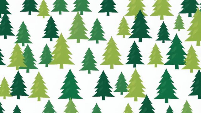 seamless pattern of green pine trees on white background, forest motif, nature, winter, Christmas, simple cartoon style