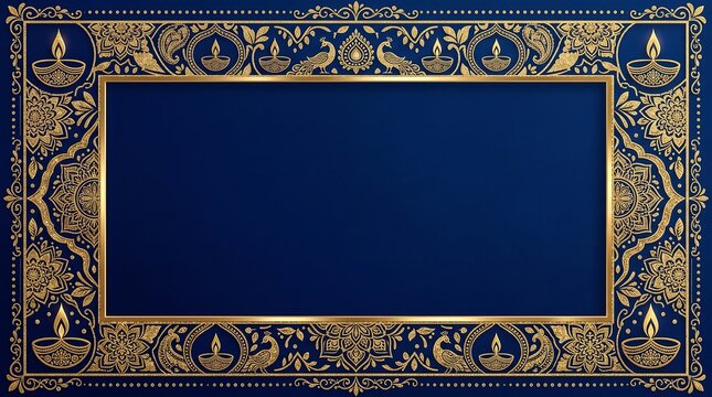 Gold Foil Mandala Border on Navy Blue for Diwali