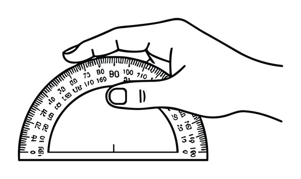 Hand holding protractor for measuring angles education tool.