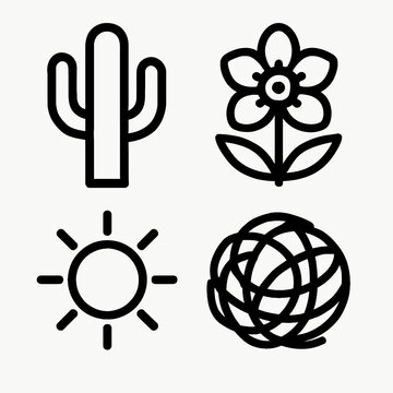 Minimalist Line Art Icons Representing Nature and Global Concepts.