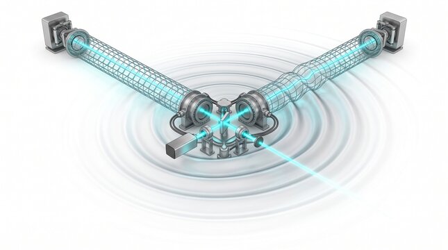 3D Astrophysics Diagram of Laser Interferometry Detecting Gravitational Waves