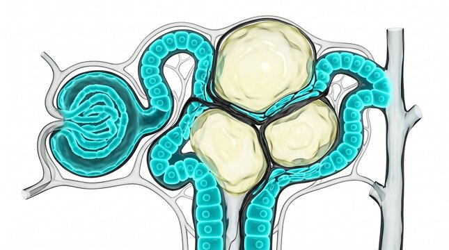3D Microscopic Diagram of Expanding Cysts in Polycystic Kidney Disease