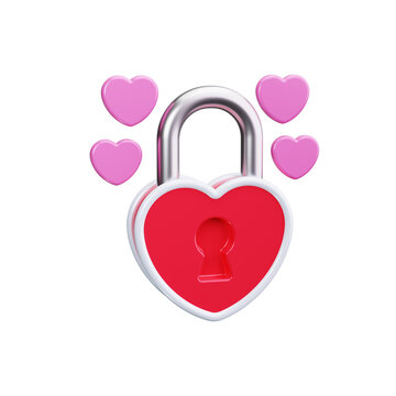 heart lock 3d render icons