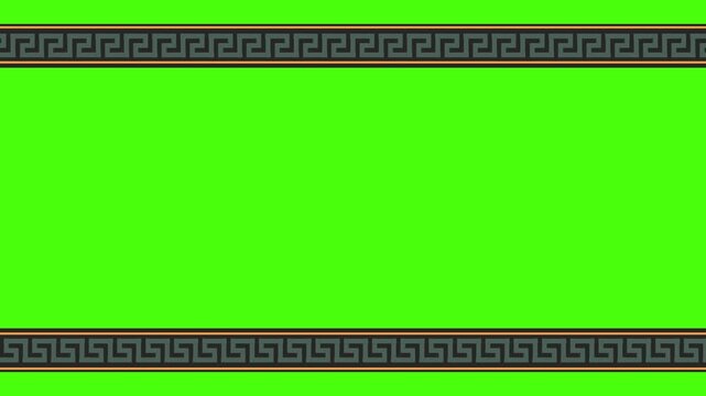 Classic greek key pattern border frame loop animation with green screen background.