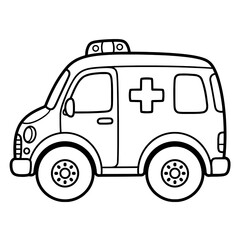 Fototapeta premium Black and White Cartoon Ambulance Vector Illustration