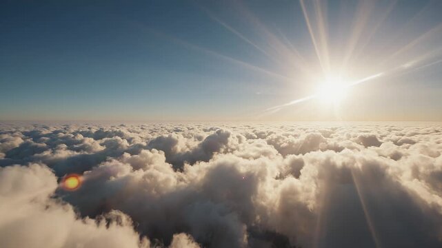 Aerial View Above Clouds With Golden Sun Flare Cinematic Footage
