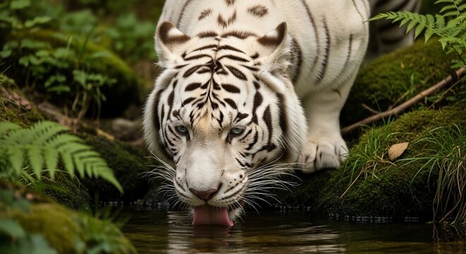 White tiger drinking water