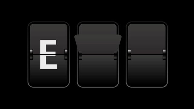 Flip text animation of a board showing the word end with transparent background video & looping alpha channel.