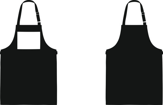 Black apron silhouette mockup vector front view chef kitchen uniform isolated white background template design.eps