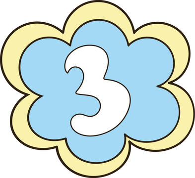 Cute Pastel Blue Flower Number 3 Clipart Minimalist Cartoon Graphic for Sticker Decor