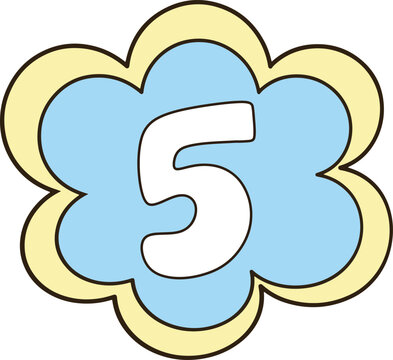 Cute Pastel Blue Flower Number 5 Clipart Minimalist Cartoon Graphic for Sticker Decor